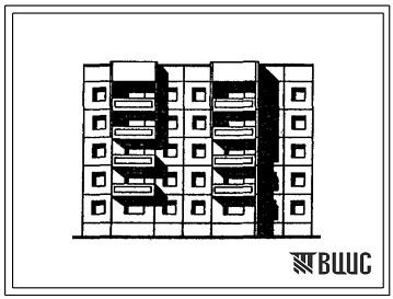 Типовой проект 97-0305.87 Блок-секция 5-этажная 20-квартирная рядовая широтная правая 1-2-3-3