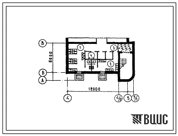 Типовой проект П-4-45(254-5-35.86) Хозяйственно-бытовые помещения подвала станции скорой медицинской помощи для обслуживания сельского населения, (убежище на 45 человек, размеры убежища 12м на 6м, режимы вентиляции 1,2).