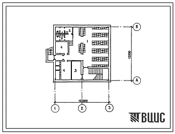 Типовой проект П-1-120(408-20-61.87) Учебно-методические помещения в подвале районной типографии мощностью 5,0 единиц печати в год, (убежище на 120 человек, размеры убежища 12м на 12м, режимы вентиляции 1,2).