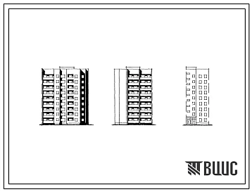 Типовой проект 124-011 Девятиэтажная блок-секция угловая правая на 36 квартир (однокомнатных 1-1; двухкомнатных 2Б-9; трехкомнатных 3Б-17; четырехкомнатных 4Б-9). Для строительства во 2В климатическом подрайоне