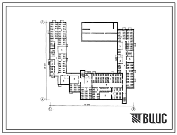 Типовой проект П-5-1565(224-1-422.84) Бытовые помещения в подвале средней школы на 18 классов (689 учащихся), (убежище на 1565 человек, размеры убежища 66,6м на 65,1м, режимы вентиляции 1,2).