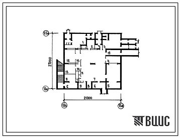 Типовой проект А-3-88(252-1-113) Хозяйственно-бытовые помещения в подвале блока А главного корпуса районной больницы на 400 коек с поликлиникой на 600 помещений в смену, (убежище на 88 человек, размеры убежища 27м на 21м, режимы вентиляции 1,2).