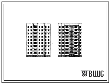 Типовой проект 97-026 Девятиэтажная крупнопанельная блок-секция торцевая рядовая правая на 27 квартир (двухкомнатных 2Б-9, трехкомнатных 3Б-9, четырехкомнатных 4Б-9). Стены из однослойных ячеистобетонных панелей