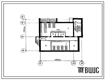 Типовой проект Б-2-150(274-30-101) Хозяйственно-бытовые помещения, приспосабливаемые под ПРУ в подвале торгового центра, (убежище на 150 человек, размеры убежища 15,9м на 13,5м, режимы вентиляции 1,2).