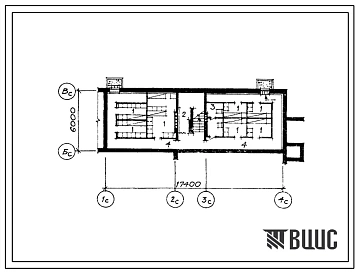 Типовой проект П-4-48(89-0120.13.87) Бытовые помещения в подвале блок-секции торцовой правой 2-этажной 6-квартирной с 1-2-3-комнатными квартирами, (убежище на 48 человек, размеры убежища 17,4м на 6м, режимы вентиляции 1).