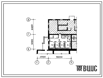 Типовой проект П-5-40(273-30-115сп.84) Помещения 1 этажа торгового центра для поселка на 200 жителей, (убежище на 40 человек, размеры убежища 13,5м на 12,8м, режимы вентиляции 1).