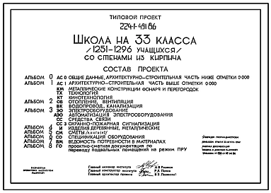 Типовой проект 224-1-491.86 Школа на 33 класса (1251-1296 учащихся) со стенами из кирпича