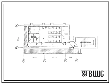 Типовой проект П-4-50(264-20-73.87) Хозяйственно-бытовые помещения в подвале здания райкома КПСС, стены кирпичные, тип 1А, (убежище на 50 человек, размеры убежища 15,14м на 6м, режимы вентиляции 1,2).