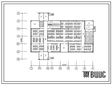 Типовой проект П-4-1336(221-1-460с.85) Хозяйственно-бытовые помещения в подвале средней школы на 33 класса (1296 учащихся), (убежище на 1336 человек, размеры убежища 45м на 36м, режимы вентиляции 1,2).