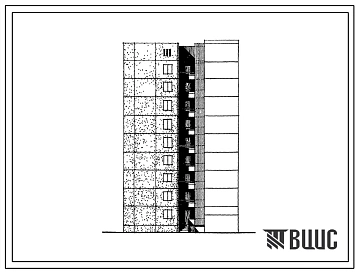 Типовой проект 1-464АС-0102с Полусекция девятиэтажная 27-квартирная торцовая с лестничной клеткой для блокировки на ровном участке 1А-3Б-2Б (левая).