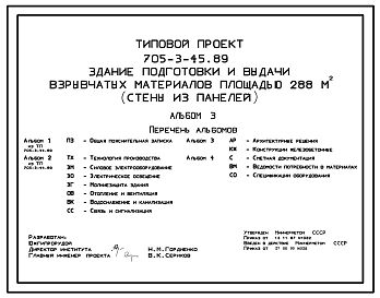 Типовой проект 705-3-45.89 Здание подготовки и выдачи взрывчатых материалов площадью 288 м2. (Стены из панелей)