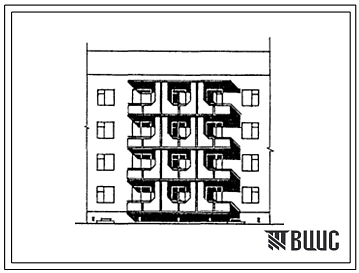 Типовой проект 175-01с.13.87 Блок-секция 4-этажная 12-квартирная 2Б.2Б.2Б рядовая с торцовыми окончаниями для Киргизской ССР