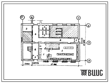 Типовой проект П-4-60(411-2-139) Бытовые помещения 1-ого этажа цеха столярно-строительных изделий и пиленых заготовок производительностью по сырью 10,0 тыс.м3 в год, (убежище на 60 человек, размеры убежища 18м на 12м, режимы вентиляции 1).