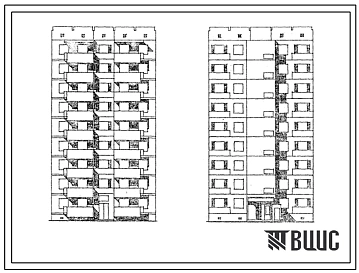 Типовой проект 173-011с.84 Блок-секция 9-этажная 18-квартирная рядовая 3А-4А с проходом по первому этажу. Для строительства в 4Б климатическом подрайоне Азербайджанской ССР сейсмичностью 7 баллов.
