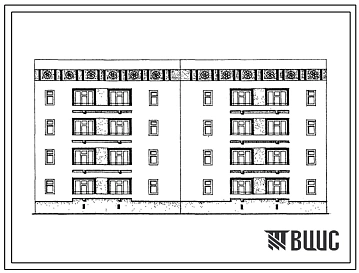 Типовой проект 63-049с.13.86 Блок-секция 4-этажная 16-квартирная поворотная 2Б.3Б-3Б.2Б (для Азербайджанской ССР)