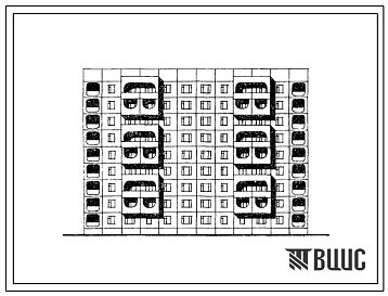 Типовой проект 105-091с.84 Блок-секция 9-этажная 54-квартирная 3Б.2Б.2Б-2Б.2Б.3Б рядовая с торцевыми окончаниями. Для строительства во 2 климатическом районе Киргизской ССР сейсмичностью 8 баллов.