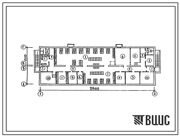 Типовой проект П-4-242(214-1-315.85) Хозяйственно-бытовые помещения в подвале яслей-сада на 50 мест, (убежище на 242 человек, размеры убежища 35,6м на 12,12м, режимы вентиляции 1,2).