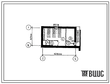 Типовой проект П-2-50(254-2-22) Бытовые помещения в подвале фельдшерского акушерского пункта, (убежище на 50 человек, размеры убежища 10,2м на 5,7м, режимы вентиляции 1,2).