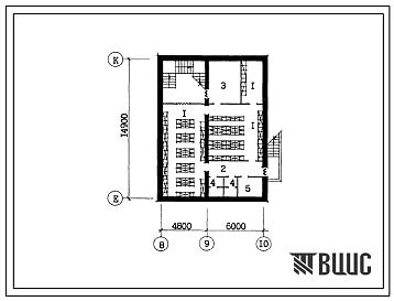 Типовой проект П-4-215(264-12-238с.84) Хозяйственно-бытовые помещения подвала клуба (стены кирпичные) на 200 посетителей (зал на 150 мест), (убежище на 215 человек, размеры убежища 14,9м на 10,8м, режимы вентиляции 1,2).