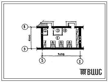 Типовой проект П-4-50(214-1-263.83) Помещения общественного назначения в подвале детских яслей-сада на 25 мест, с сезонным расширением до 50 мест, (убежище на 50 человек, размеры убежища 9,6м на 6м, режимы вентиляции 1).