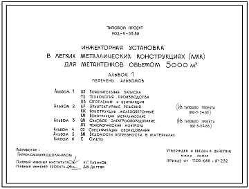 Типовой проект 902-5-53.88 Инжекторная установка (в ЛМК) для метантенков объемом 5000 куб.м