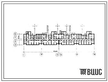 Типовой проект А-IV-950-77/159 Помещения  общественного назначения в подвале 9 этажного 4 секционного жилого дома, скомпонованного  из блок-секций 121-014,  (убежище на 950 человек, размеры убежища 89,62м на 13,02м, режимы вентиляции 1,2).