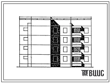 Типовой проект 129-040с.13.86 Блок-секция 4-этажная 12-квартирная лучевая обратная левая 1Б-2Б-3Б (для Армянской ССР)