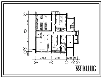 Типовой проект П-4-200(169-80-81.13.86) Хозяйственно-бытовые помещения в подвале общежития на 100 мест для рабочих и служащих, (убежище на 200 человек, размеры убежища 17,89м на 17м, режимы вентиляции 1,2).