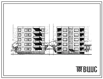 Типовой проект 99-05 Блок-секция пятиэтажного дома рядовая правая на 15 квартир (двухкомнатных 2А-5, двухкомнатных 2Б-10). Для строительства во 2 и 3 климатических районах и 1В климатическом подрайоне.