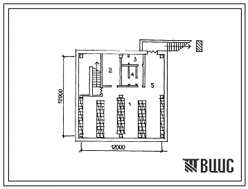 Типовой проект П-1-120(416-4-105с.85) Помещения подвала бытового корпуса с контрольно-пропускным пунктом автотранспортного предприятия, приспосабливаемые под ПРУ (убежище на 120 человек, размеры убежища 12м на 12м, режимы вентиляции 1,2,3).