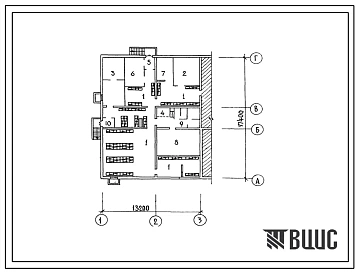 Типовой проект П-4-150(211-1-470с.13.88) Хозяйственно-бытовые помещения детских яслей-сада на 95 мест, (убежище на 150 человек, размеры убежища 17,4м на 13,2м, режимы вентиляции 1,2).