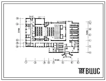 Типовой проект Б-3-1160(264-12-182) Двойное использование помещения первого этажа сельского дома культуры с залом на 500 мест, (убежище на 1160 человек, размеры убежища 51м на 31,5м, режимы вентиляции 1,2,3).