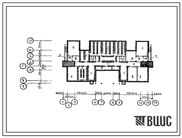 Типовой проект П-4-702(221-1-524.86) Хозяйственно-бытовые помещения подвала средней школы на 11 классов (264 учащихся), (убежище на 702 человек, размеры убежища 47,2м на 25,52м, режимы вентиляции 1,2).
