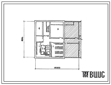 Типовой проект П-1-100(416-1-151.84) Помещения цокольного этажа бытовые корпуса грузовой автостанции на 1,5 тыс т., приспосабливаемые под ПРУ (убежище на 100 человек, размеры убежища 18м на 18м, режимы вентиляции 1,2).