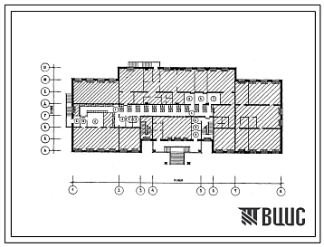 Типовой проект П-4-162(221-01-646м.88) Хозяйственно-бытовые помещения 1 этажа школы на 11 классов (132 учащихся), (убежище на 162 человек, размеры убежища 51м на 21м, режимы вентиляции 1,2).