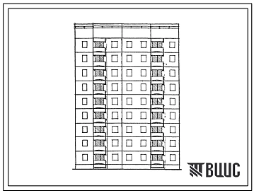 Типовой проект 129-056с.13.86 Блок-секция 9-этажная 27-квартирная лучевая прямая правая 1Б-2Б-3Б (для Армянской ССР)