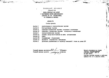 Состав альбома. Типовой проект 224-4-11.84Альбом 8 Спецификации оборудования     