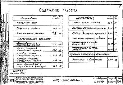 Состав альбома. Типовой проект 902-2-164Выпуск 1 Альбом 1 Лоток с пределами измерений от 25 до 500 м3/час. Пояснительная записка. Чертежи строительные, отопления и вентиляции