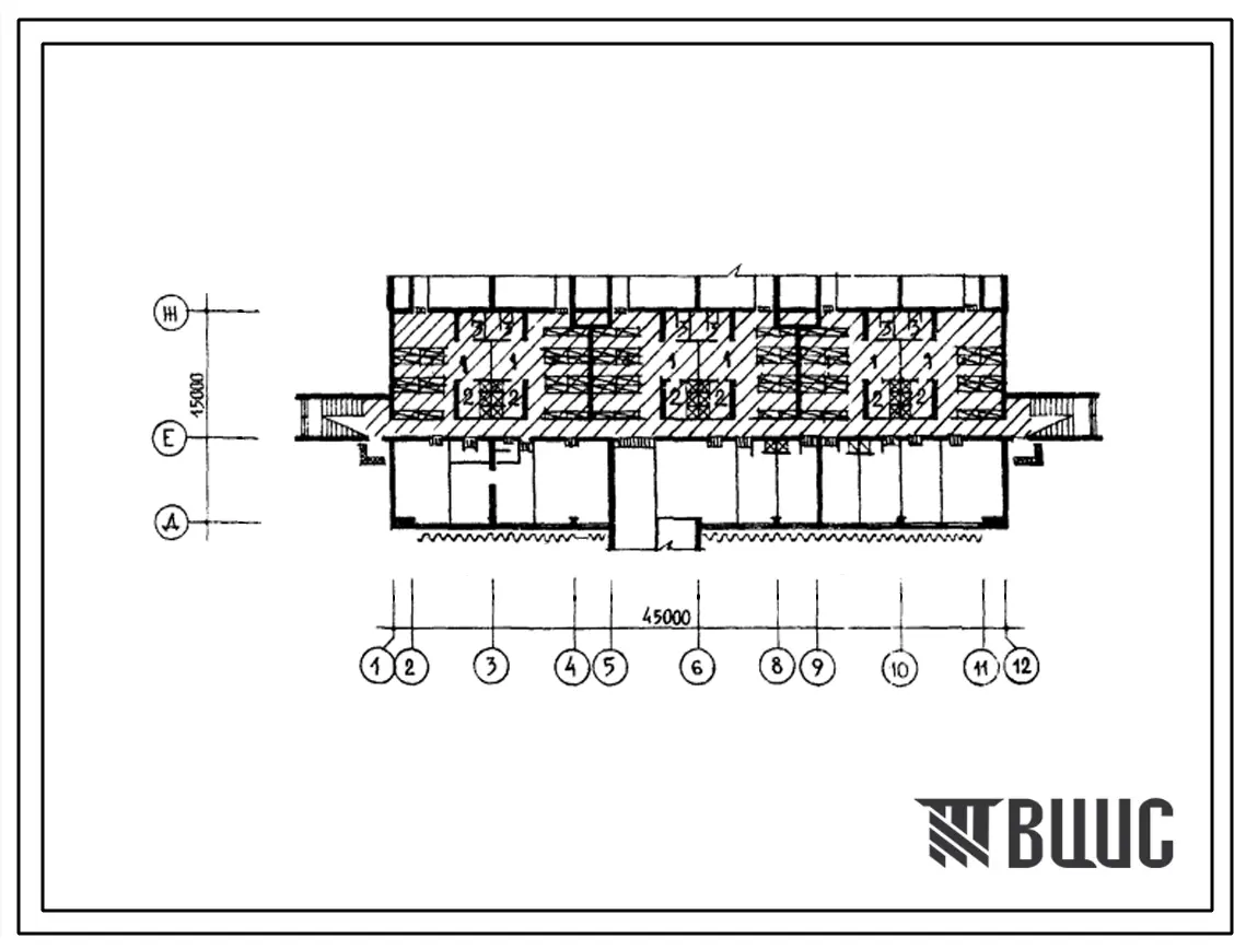 Типовой проект Б-3-330(299-2-65) Двойное использование помещений 1 этажа спортивного корпуса в конструкциях иис-04 с залом 38х18 м с местами для зрителей, (убежище на 330 человек, размеры убежища 45м на 15м, режимы вентиляции 1,2).